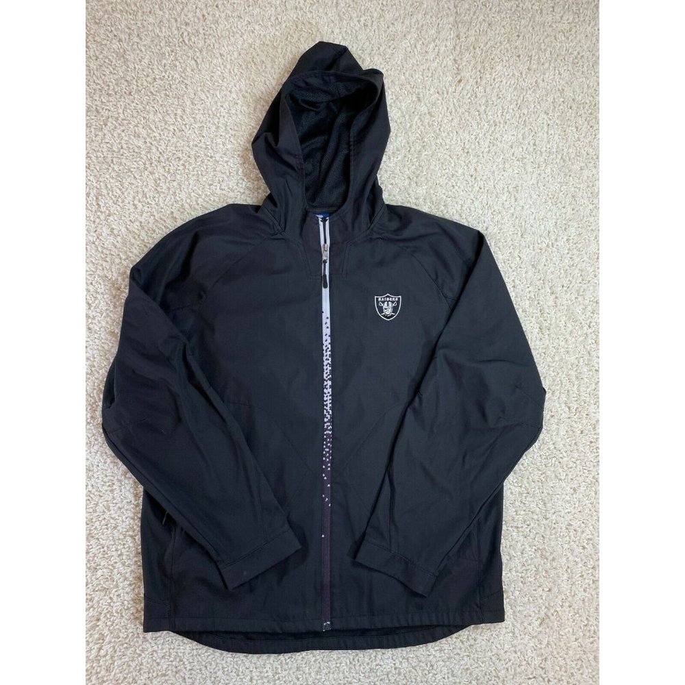 Reebok Las Vegas Raiders Full Zip Performance Jacket Size Large Black/Silver